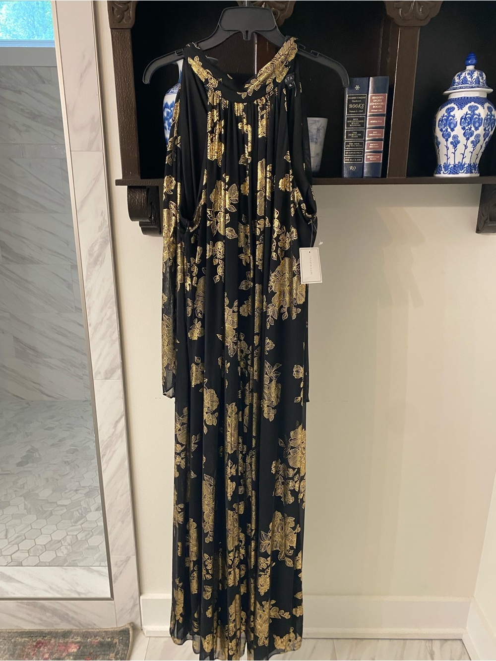 1. State Black and Gold Floral Maxi Jumpsuit
